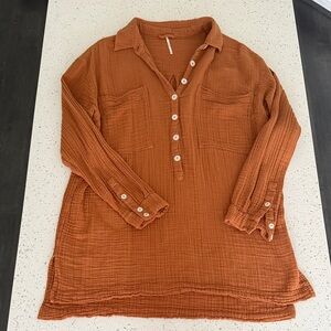Free People Women's Rust Button Down Shirt